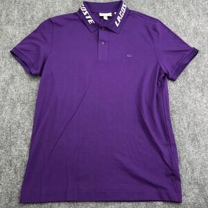 Lacoste Polo Shirt Mens Large Purple Slim Fit Inscription Collar Pique PH9642